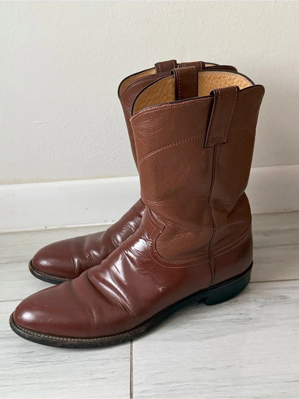 Vintage Justin Roper Boots | USA Made | Classic Brown |Leather Western Boots US